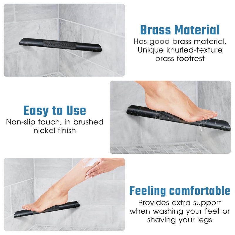 Sanliv Shower Foot Rest Bar,Corner Shower Footrest for Shaving Legs,Non-Slip Knurled Brass Bar Shower Step Foot Ledge,Matte Black - Image 4
